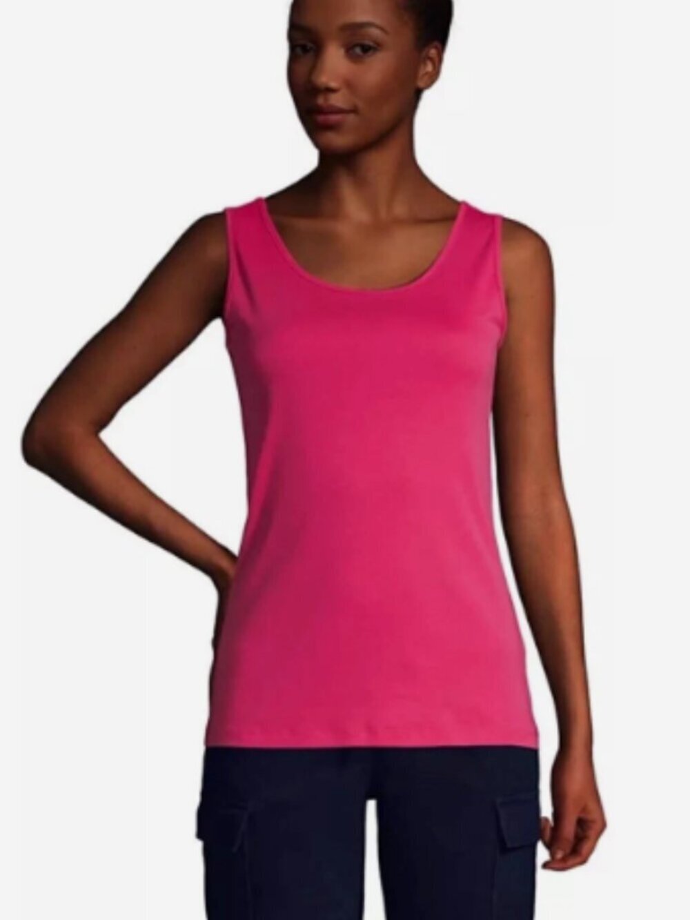 Lands' End Women's Size XL 18 Scoop Neck Tank Top Hot Pink 100% Soft Cotton